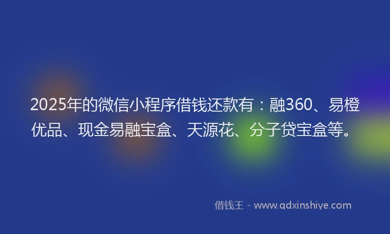 2025年的微信小程序借钱还款有：融360、易橙优品、现金易融宝盒、天源花、分子贷宝盒等。