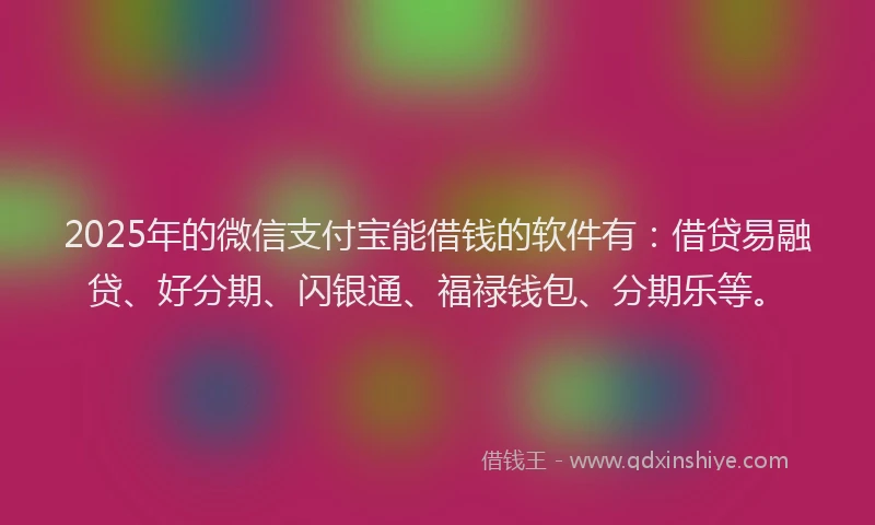 2025年的微信支付宝能借钱的软件有：借贷易融贷、好分期、闪银通、福禄钱包、分期乐等。