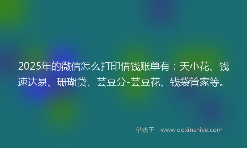 2025年的微信怎么打印借钱账单有：天小花、钱速达易、珊瑚贷、芸豆分-芸豆花、钱袋管家等。