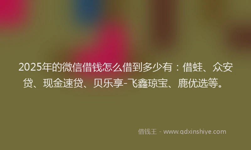 2025年的微信借钱怎么借到多少有：借蛙、众安贷、现金速贷、贝乐享-飞鑫琼宝、鹿优选等。