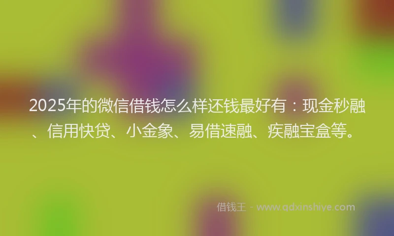 2025年的微信借钱怎么样还钱最好有：现金秒融、信用快贷、小金象、易借速融、疾融宝盒等。