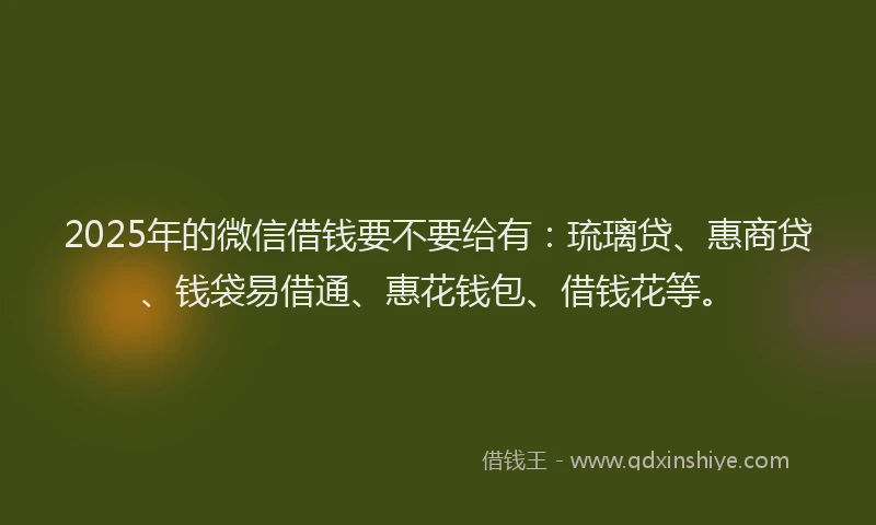 2025年的微信借钱要不要给有：琉璃贷、惠商贷、钱袋易借通、惠花钱包、借钱花等。