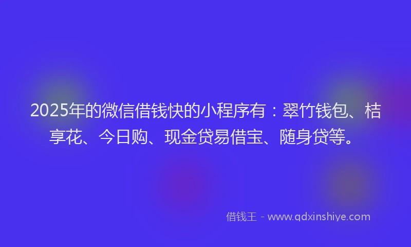 2025年的微信借钱快的小程序有:翠竹钱包、桔享花、今日购、现金贷易借宝、随身贷等。