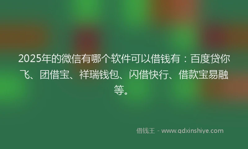 2025年的微信有哪个软件可以借钱有：百度贷你飞、团借宝、祥瑞钱包、闪借快行、借款宝易融等。
