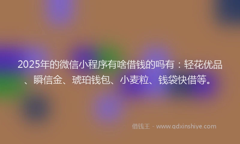 2025年的微信小程序有啥借钱的吗有：轻花优品、瞬信金、琥珀钱包、小麦粒、钱袋快借等。