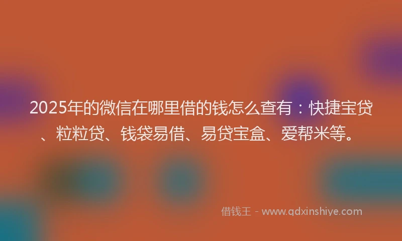 2025年的微信在哪里借的钱怎么查有：快捷宝贷、粒粒贷、钱袋易借、易贷宝盒、爱帮米等。