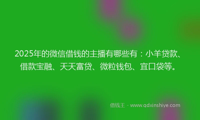 2025年的微信借钱的主播有哪些有：小羊贷款、借款宝融、天天富贷、微粒钱包、宜口袋等。