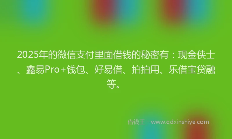 2025年的微信支付里面借钱的秘密有：现金侠士、鑫易Pro+钱包、好易借、拍拍用、乐借宝贷融等。