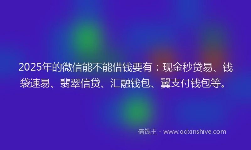 2025年的微信能不能借钱要有：现金秒贷易、钱袋速易、翡翠信贷、汇融钱包、翼支付钱包等。