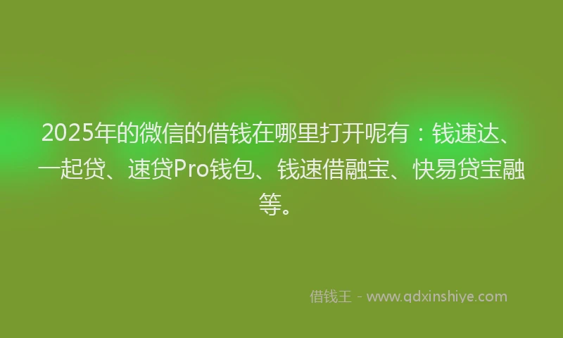 2025年的微信的借钱在哪里打开呢有：钱速达、一起贷、速贷Pro钱包、钱速借融宝、快易贷宝融等。