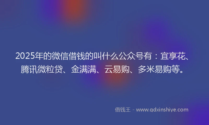 2025年的微信借钱的叫什么公众号有：宜享花、腾讯微粒贷、金满满、云易购、多米易购等。