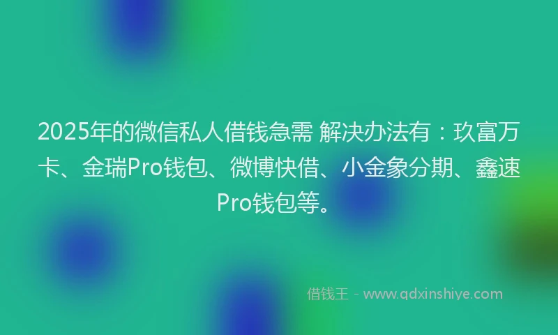 2025年的微信私人借钱急需 解决办法有：玖富万卡、金瑞Pro钱包、微博快借、小金象分期、鑫速Pro钱包等。