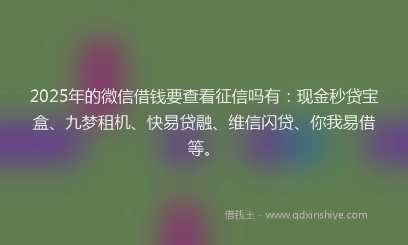 2025年的微信借钱要查看征信吗有：现金秒贷宝盒、九梦租机、快易贷融、维信闪贷、你我易借等。