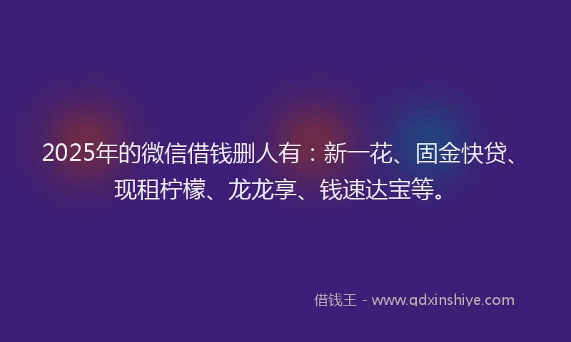 2025年的微信借钱删人有：新一花、固金快贷、现租柠檬、龙龙享、钱速达宝等。