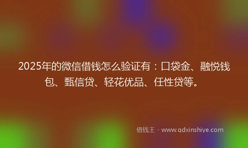 2025年的微信借钱怎么验证有：口袋金、融悦钱包、甄信贷、轻花优品、任性贷等。