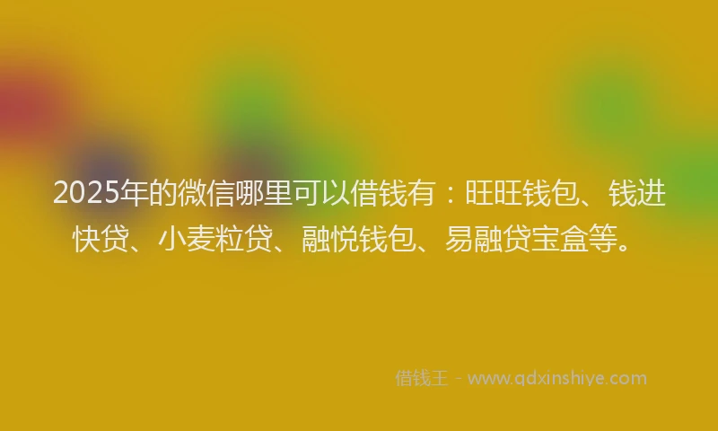 2025年的微信哪里可以借钱有：旺旺钱包、钱进快贷、小麦粒贷、融悦钱包、易融贷宝盒等。