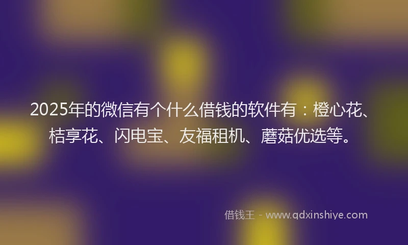 2025年的微信有个什么借钱的软件有：橙心花、桔享花、闪电宝、友福租机、蘑菇优选等。