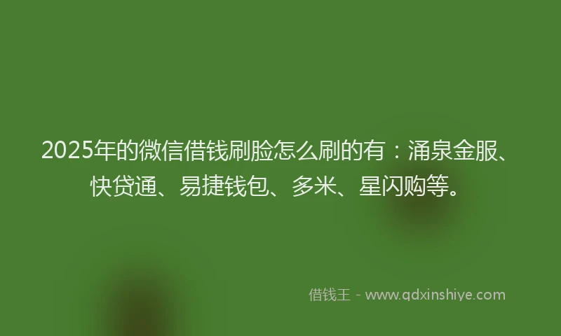 2025年的微信借钱刷脸怎么刷的有：涌泉金服、快贷通、易捷钱包、多米、星闪购等。