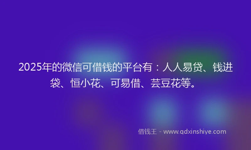 2025年的微信可借钱的平台有：人人易贷、钱进袋、恒小花、可易借、芸豆花等。