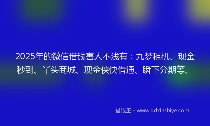 2025年的微信借钱害人不浅有：九梦租机、现金秒到、丫头商城、现金侠快借通、瞬下分期等。