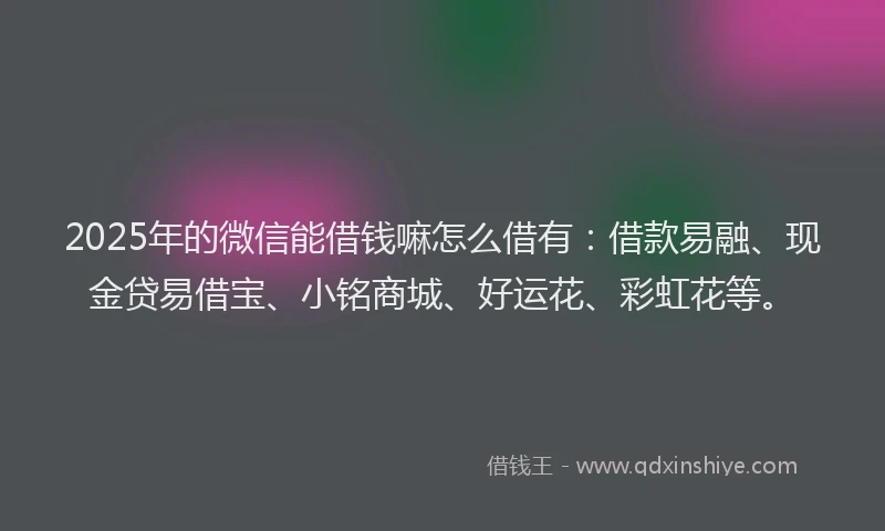 2025年的微信能借钱嘛怎么借有：借款易融、现金贷易借宝、小铭商城、好运花、彩虹花等。
