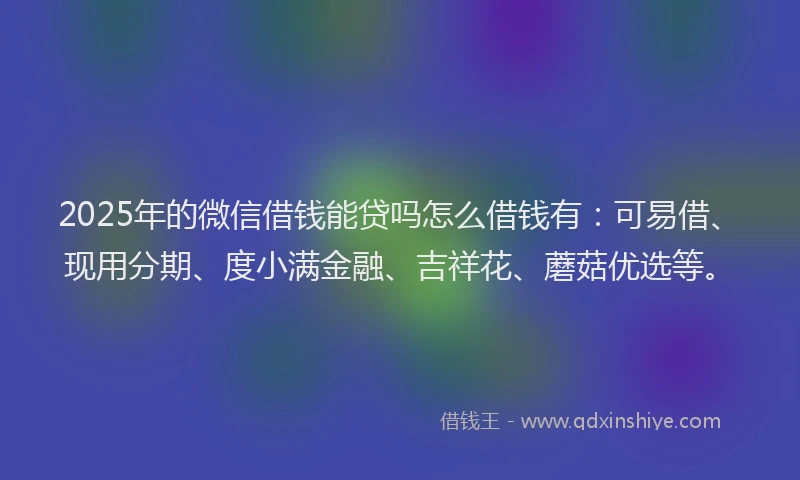 2025年的微信借钱能贷吗怎么借钱有：可易借、现用分期、度小满金融、吉祥花、蘑菇优选等。