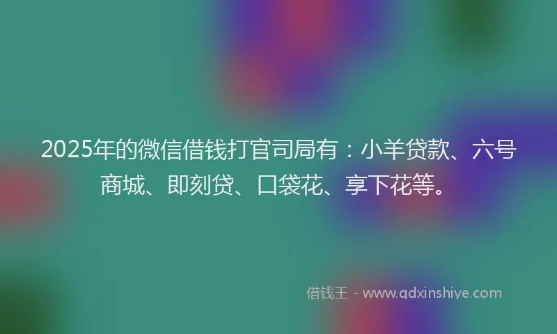 2025年的微信借钱打官司局有：小羊贷款、六号商城、即刻贷、口袋花、享下花等。