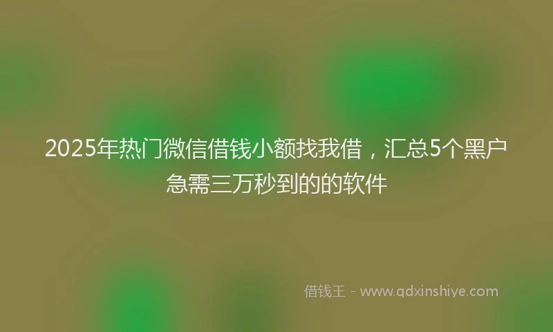 2025年热门微信借钱小额找我借，汇总5个黑户急需三万秒到的的软件