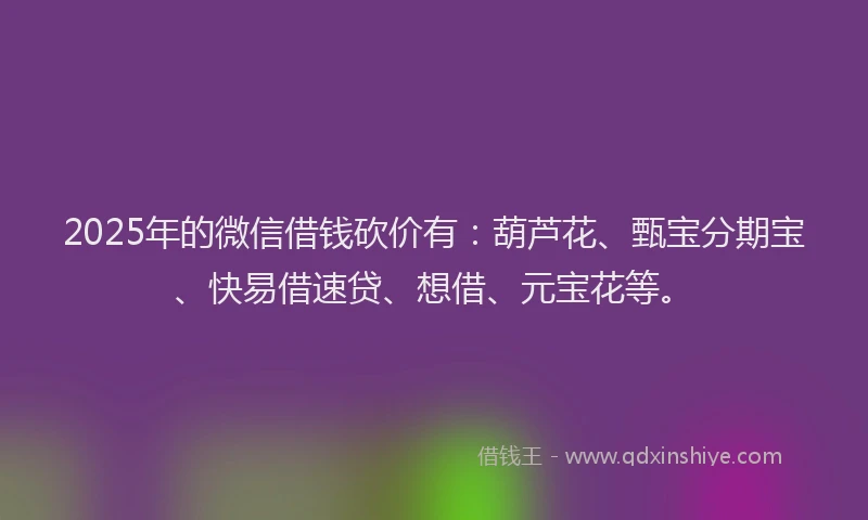 2025年的微信借钱砍价有：葫芦花、甄宝分期宝、快易借速贷、想借、元宝花等。