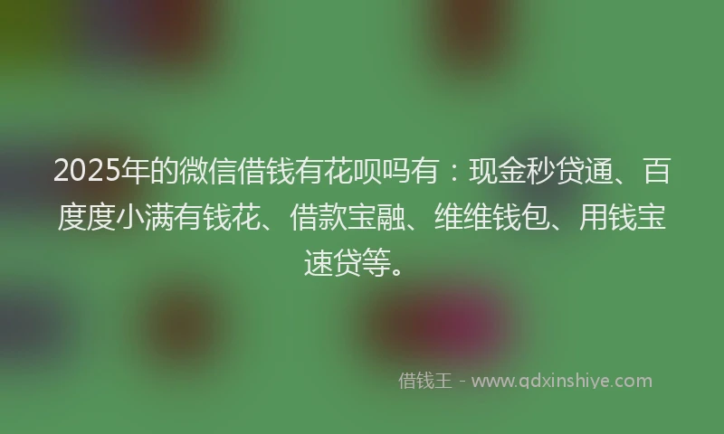 2025年的微信借钱有花呗吗有：现金秒贷通、百度度小满有钱花、借款宝融、维维钱包、用钱宝速贷等。