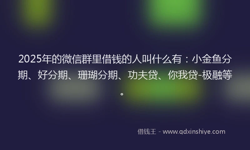 2025年的微信群里借钱的人叫什么有：小金鱼分期、好分期、珊瑚分期、功夫贷、你我贷-极融等。