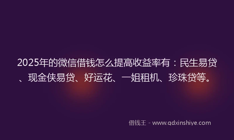 2025年的微信借钱怎么提高收益率有：民生易贷、现金侠易贷、好运花、一姐租机、珍珠贷等。