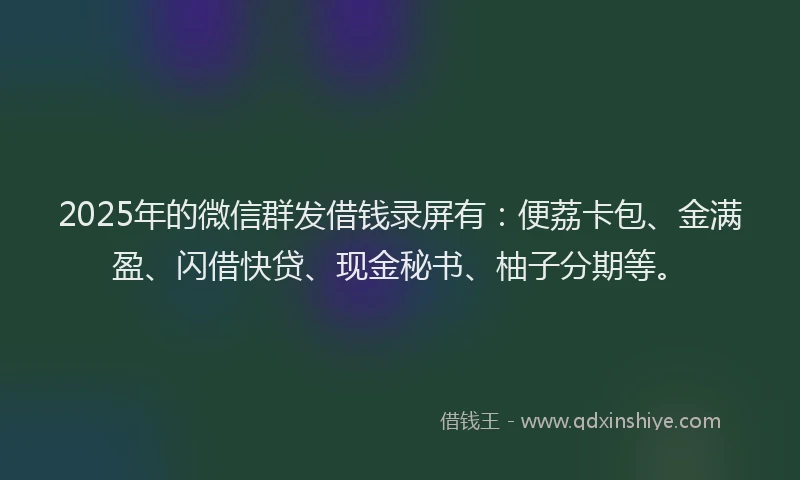 2025年的微信群发借钱录屏有：便荔卡包、金满盈、闪借快贷、现金秘书、柚子分期等。