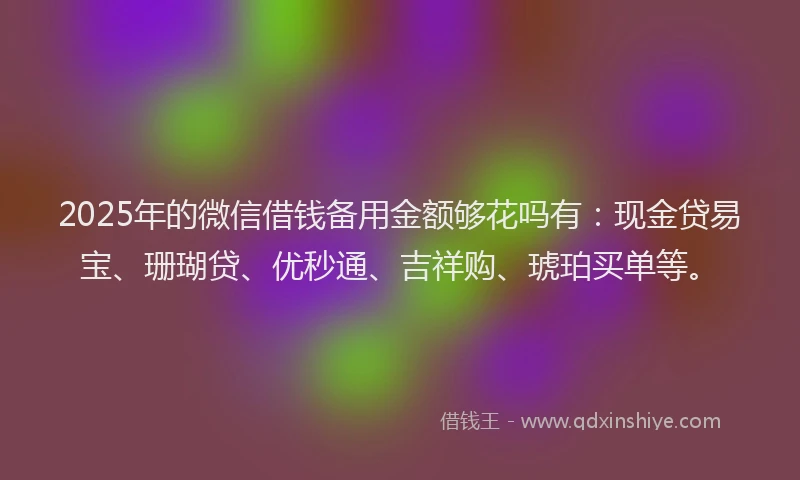2025年的微信借钱备用金额够花吗有：现金贷易宝、珊瑚贷、优秒通、吉祥购、琥珀买单等。
