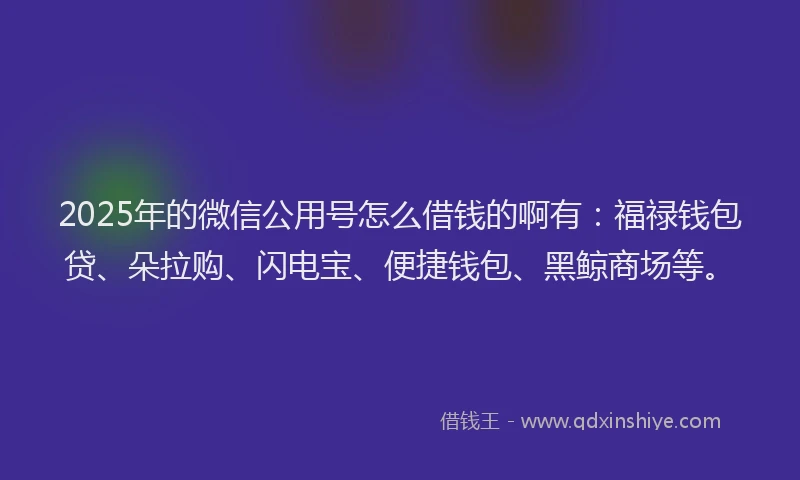 2025年的微信公用号怎么借钱的啊有：福禄钱包贷、朵拉购、闪电宝、便捷钱包、黑鲸商场等。