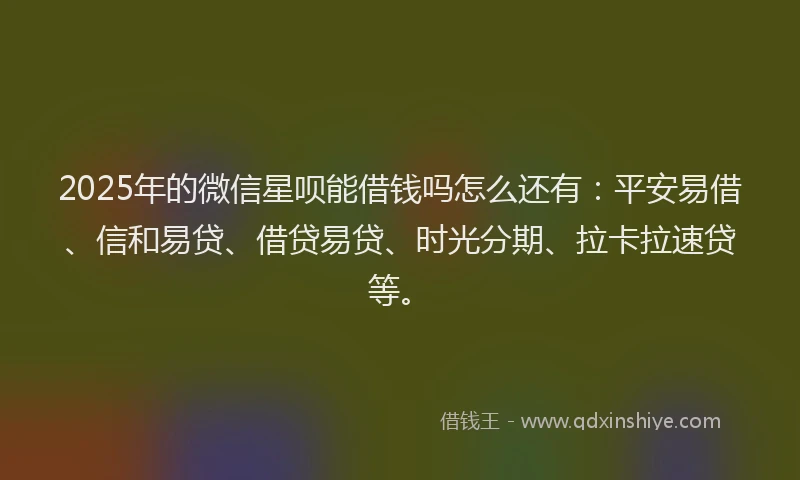 2025年的微信星呗能借钱吗怎么还有：平安易借、信和易贷、借贷易贷、时光分期、拉卡拉速贷等。