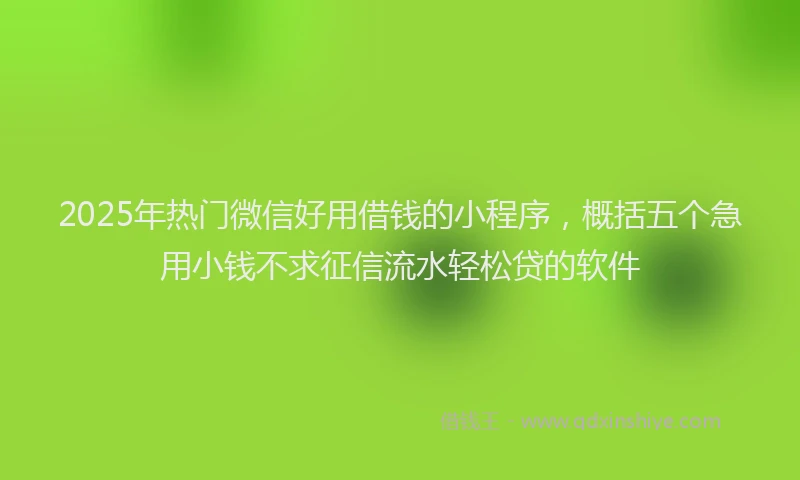 2025年热门微信好用借钱的小程序，概括五个急用小钱不求征信流水轻松贷的软件