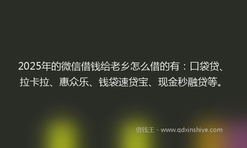 2025年的微信借钱给老乡怎么借的有：口袋贷、拉卡拉、惠众乐、钱袋速贷宝、现金秒融贷等。