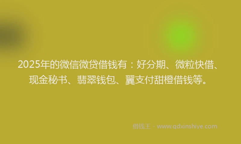 2025年的微信微贷借钱有：好分期、微粒快借、现金秘书、翡翠钱包、翼支付甜橙借钱等。