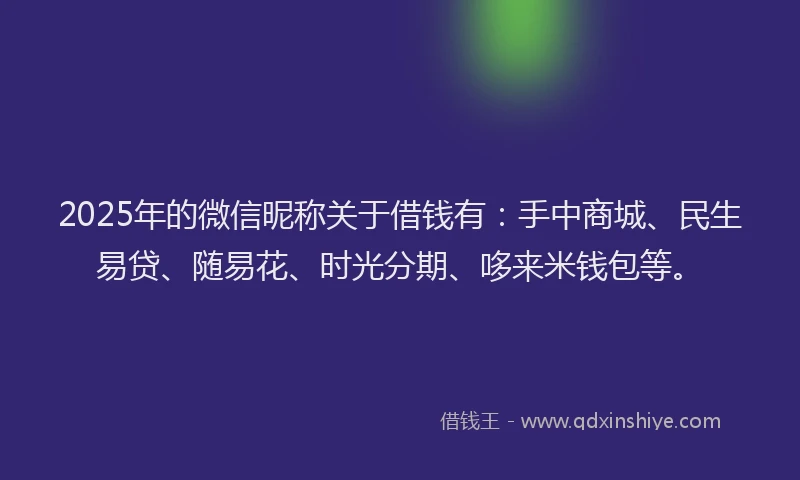 2025年的微信昵称关于借钱有：手中商城、民生易贷、随易花、时光分期、哆来米钱包等。