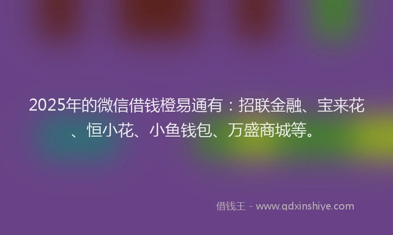 2025年的微信借钱橙易通有：招联金融、宝来花、恒小花、小鱼钱包、万盛商城等。