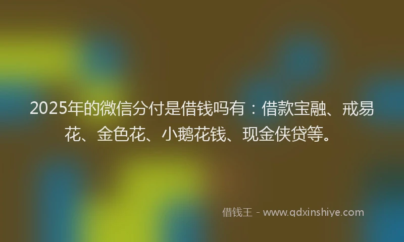 2025年的微信分付是借钱吗有：借款宝融、戒易花、金色花、小鹅花钱、现金侠贷等。