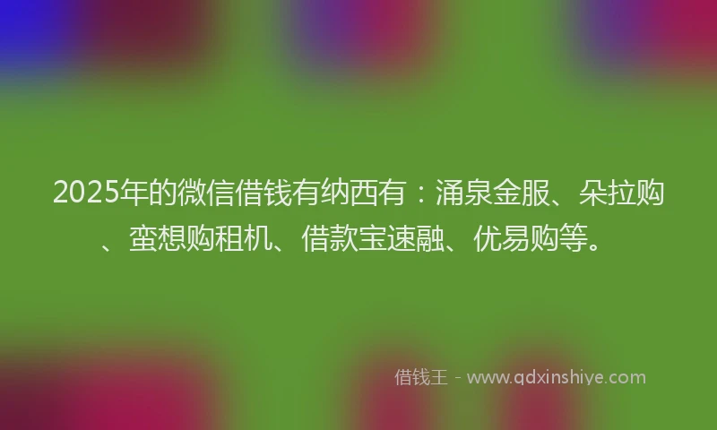 2025年的微信借钱有纳西有：涌泉金服、朵拉购、蛮想购租机、借款宝速融、优易购等。