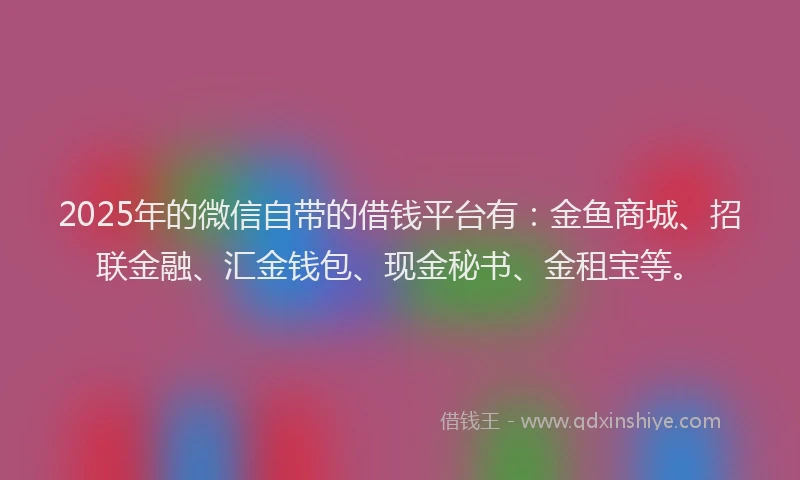 2025年的微信自带的借钱平台有：金鱼商城、招联金融、汇金钱包、现金秘书、金租宝等。