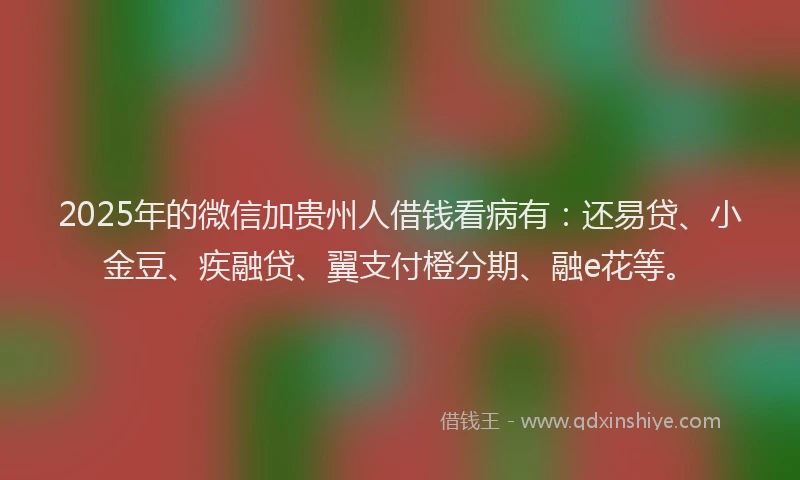 2025年的微信加贵州人借钱看病有：还易贷、小金豆、疾融贷、翼支付橙分期、融e花等。