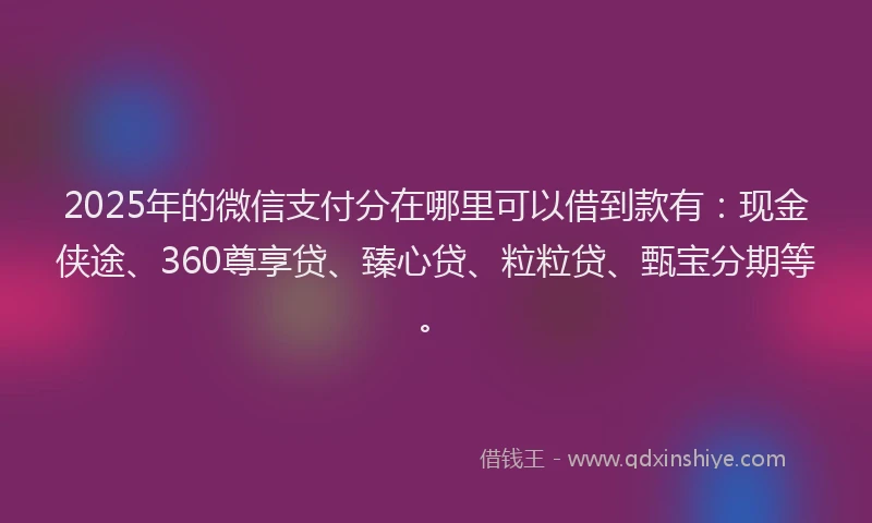 2025年的微信支付分在哪里可以借到款有：现金侠途、360尊享贷、臻心贷、粒粒贷、甄宝分期等。