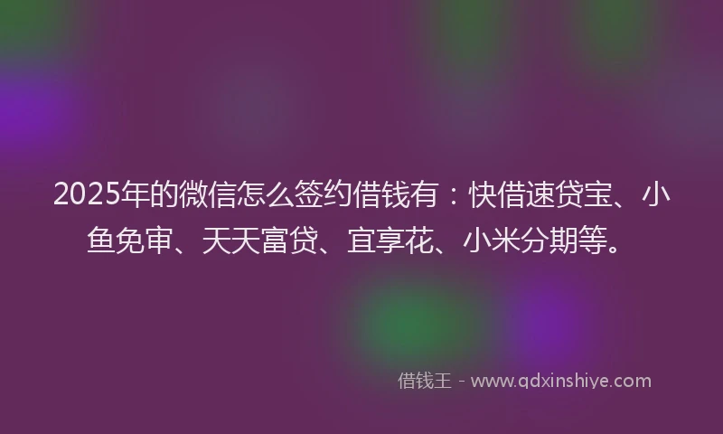 2025年的微信怎么签约借钱有：快借速贷宝、小鱼免审、天天富贷、宜享花、小米分期等。