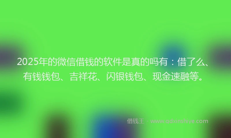 2025年的微信借钱的软件是真的吗有：借了么、有钱钱包、吉祥花、闪银钱包、现金速融等。