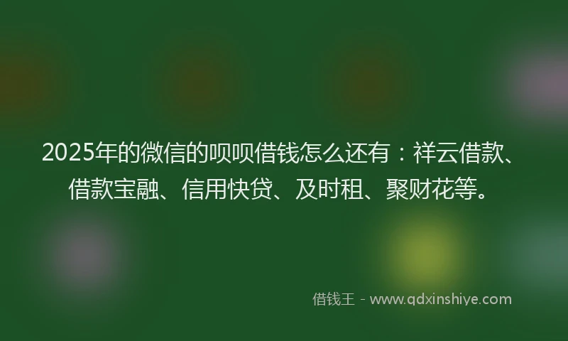 2025年的微信的呗呗借钱怎么还有：祥云借款、借款宝融、信用快贷、及时租、聚财花等。