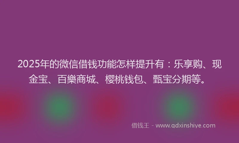2025年的微信借钱功能怎样提升有：乐享购、现金宝、百樂商城、樱桃钱包、甄宝分期等。